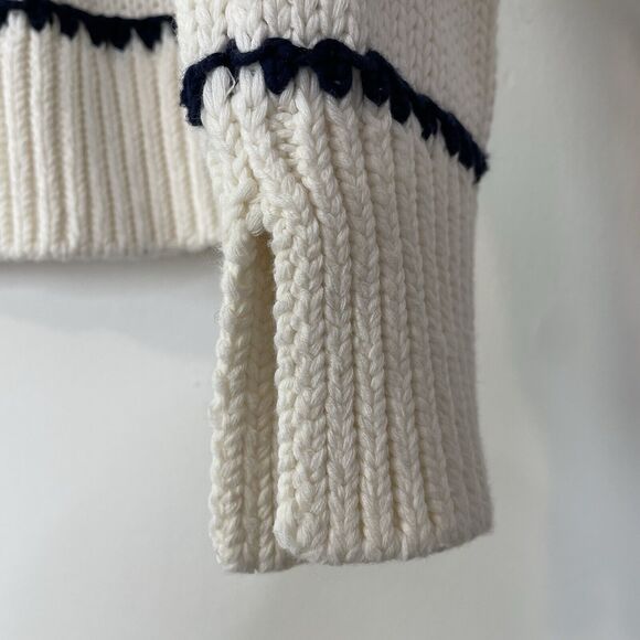 Madewell Textured Cotton Crewneck Sweater Stripe Ivory Navy XS Cozy Knit Chunky - Picture 8 of 10